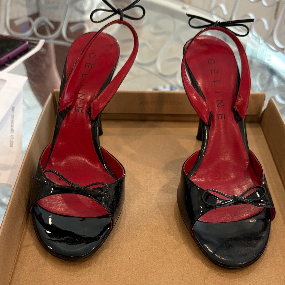 Celine Black and Red Bow Heels